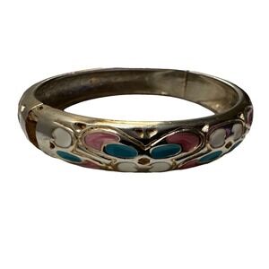 Vintage Enamel Geometric Magnet Bracelet Turquoise, Peach, White